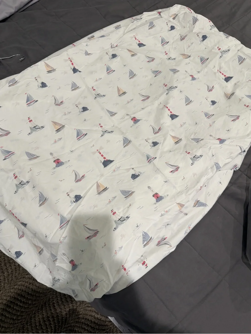 Pottery Barn Kids Nautical Sailboat Fitted Crib Sheet - White/Blue